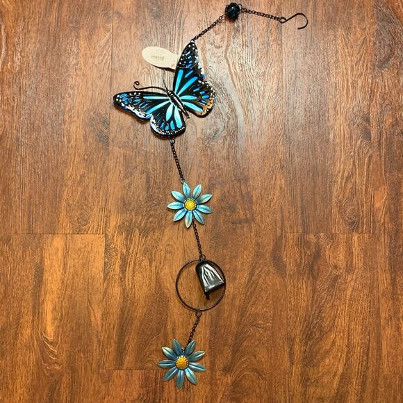 Sunset Vista Designs 34.5” Butterfly Wind Bell, Indoor/Outdoor Garden Chime Blue - Picture 1 of 7